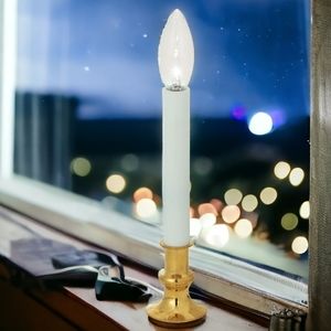 Electric Windowsill Table Candle w/ Brass Colored Base
